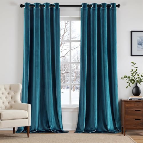 MIULEE Samtvorhang mit Ösen, Vorhänge Blickdicht 140x300 cm Blau, 2er Set | Weicher Gardinen Blickdichter Samtvorhang mit Ösen, Thermoverdunkelnd, Moderner Luxus für Wohnzimmer & Schlafzimmer