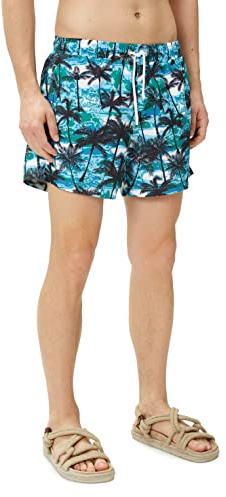 Koton Men's Sea Shorts Palm Printed Drawstring Pocket Detailed Swim Trunks, Motiv blau (21e),