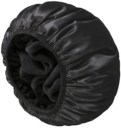 E ENASUE Wiederverwendbare 3-lagige Duschhaube,Extra-große wasserdichte Duschhaube, geeignet für alle Arten von langem Haar,Verstellbare Damen-Duschhaube, ideal für Mädchen (Schwarz)