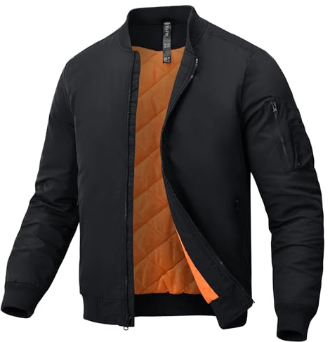MoFiz Giacca Bomber Uomo Militare Invernale Caldo Giubbotto Imbottito Spesso Giacche da Pilota Aviatore con Tasche Multiple a Zip Nero EU L