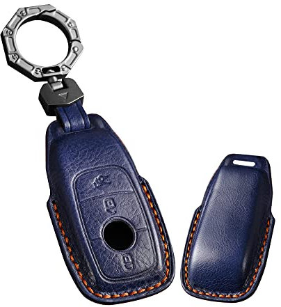 ontto Autoschlüssel Hülle Schlüsselhhülle Passt für Mercedes A C E S Klasse GLS GLA GLC CLS W205 W222 W213 W177 X167 Schlüssel Leder Schutzhülle Schlüsselanhänger Schlüssel Etui Cover 3 Taste-Blau