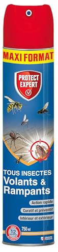 PROTECT EXPERT Foudroyant Insectes Volants & Rampants - 750ml - Moustiques Mites Alimentaires Rampants Fourmis Puces - Action Curative Et Préventive VOLRAMP750