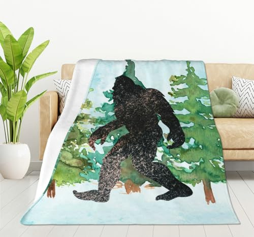 HGOD DESIGNS Sasquatch, Coperta in pile di flanella ad acquerello, leggera, accogliente, per camera da letto, soggiorno, divano, 130 x 150 cm