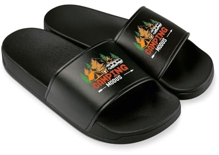 Camping Modus Badelatschen für Herren & Damen - Lustige Hausschuhe, Schlappen - Badeschuhe, Badeschlappen lustig Geschenk Camper (Schwarz, EU Schuhgrößensystem, Erwachsene, Numerisch, M, 45)