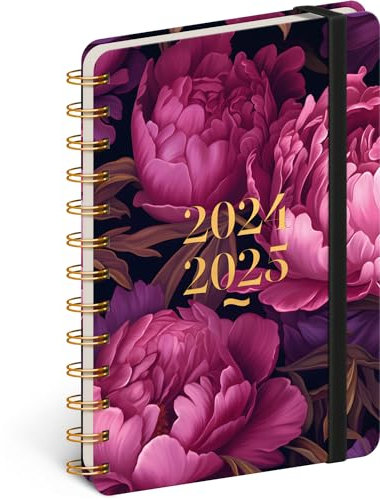 NOTIQUE Terminplaner 2024 2025 Spiralkalender Wochenplaner Buchkalender Taschenkalender Spiral Planer Terminkalender Wochenkalender Juli 2024 - Dezember 2025 13x18 cm (Violette Blumen)