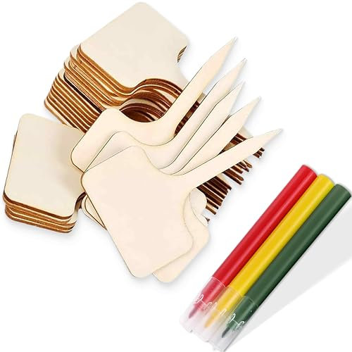 PEVRUAY 50 Pezzi Etichette per Piante di Bambù T-Tipo Etichette per Piante Etichette per Piante da Giardino con Pennarello per Piante in Vaso, Fiori Verdure