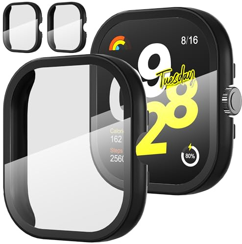 Diruite 2 Piezas Funda para Xiaomi Redmi Watch 4 Carcasa Protector Pantalla Cristal Templado Incorporado,HD Protección Completa PC Dura Carcasa para Xiaomi Redmi Watch 4 Case