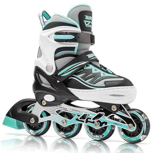 2pm Sports Adjustable Inline Skates, Stylish Design Beginner Roller Skates for Boys and Girls - Mint Large