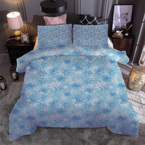 TMMDH Bettwäsche 135x200 Bettbezug Winter Bettwäsche-Sets Coole Schneeflocken Muster Weich Hypoallergen Baby Bettwäsche Set mit 2 Kissenbezüge 80x80 cm, Geeignet für Jungen Mädchen Kinder