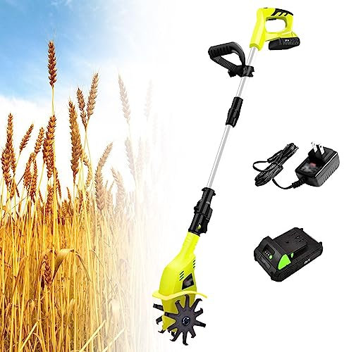 LZDOYY Cordless Tillers/Cultivators Electric, 40 min Work, 20V Garden Cordless Tillers, 38-50 Retractable Pole & Adjustable Handle, Electric Cultivator 2.0Ah Battery & Charger Included,110V