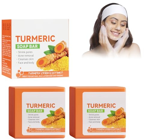 Horuili® Turmeric Soap, Kurkuma-Seife, Kurkuma Aufhellende Seife, Kurkuma-Blemish-Seife, Reinigend, Feuchtigkeitsspendend & Aufhellend, Badeseife für Gesicht und Körper, für alle Hauttypen (2 Stück)