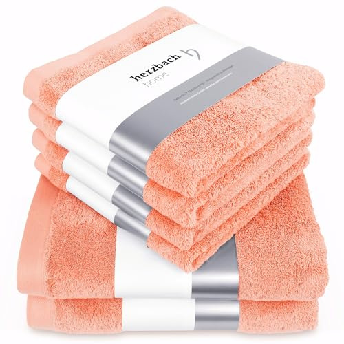 herzbach home Handtücher Pura 6er Set 4X Hand- 2X Duschtuch 100% Baumwolle | extra weich und saugstark, langlebig und pflegeleicht, mit Aufhänger, gehobene Gramatur 550 gsm, Hergestellt in Porugal