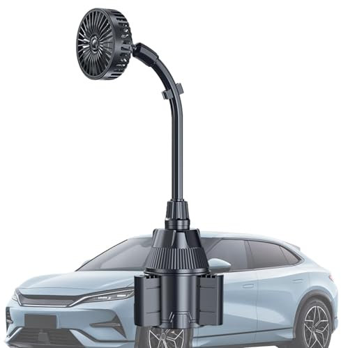 Ventilador USB para coche, flexible pequeño ventilador USB para coche, ventilador recargable, ventilador de viaje, ventilador de coche, USB con base expandible para vehículos de 10 W, 12/24 V