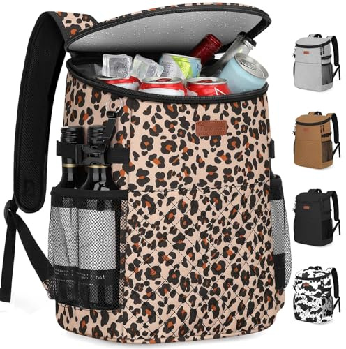 Weicher Kühlrucksack für 30 Dosen/45 Dosen, isolierter auslaufsicherer Thermo-Lunch-Rucksack für Herren, Arbeit, kleine Kühltasche, Strand, Reisen, Picknick, Getränke, Bier (45 Dosen, Leopard)