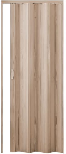 ESTO Porta a Soffietto da Interno 84 x 215 cm Misura, Economy, Premium, Deluxe quality, Porta Scorrevole 10 Colori diversi Bianco, Noce, Legno Scuro e Chiaro (Premium, Legno Chiaro Venato)