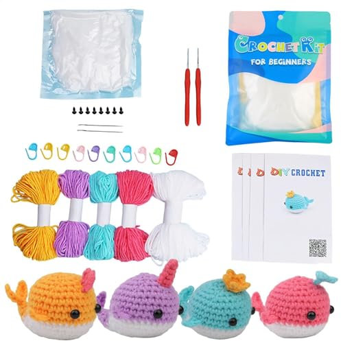 Tyinerc Anfänger-Häkelpaket für Erwachsene, Wal-Häkelpaket, Wal handgemachte Kunst Häkel-Starter-Set, Easy Yarn Crochet Starter Kit Komplettes Häkelset für Damen, Herren, Jugendliche, Kinder