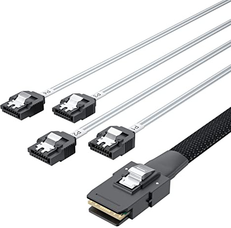 Ipolex Cable SFF-8087 a 4x SATA, host/controlador SFF-8087 de 36 pines a placa base/destino SATA de 7 pines, compatible con PERC H310, controlador RAID, 0,8 metros (2,6 pies)