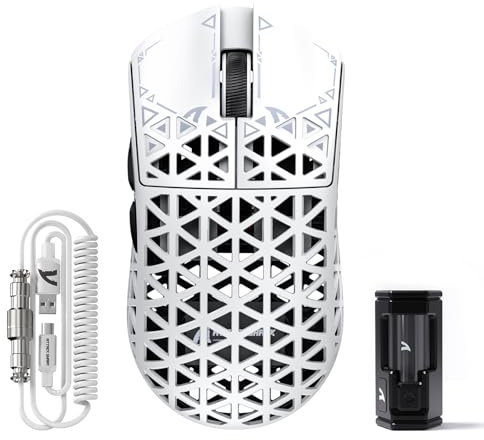 ATTACK SHARK R5 Ultra Souris Gaming en Fibre de Carbone 8000Hz sans Fil, 39g Superlight, 42000DPI, Capteur PAW3950MAX, Nordic 52840, Bluetooth/2.4G/USB-C Filaire, avec Câble Spirale 8K, PC/Mac, Blanc
