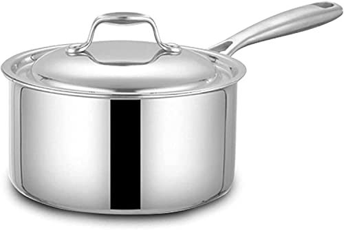MYUYEE Wok pentola per Latte pentola per Salsa Multiuso in Acciaio Inox con Coperchio pentola per Salsa Piccola pentola per zuppa Addensare la Schiuma induzione,