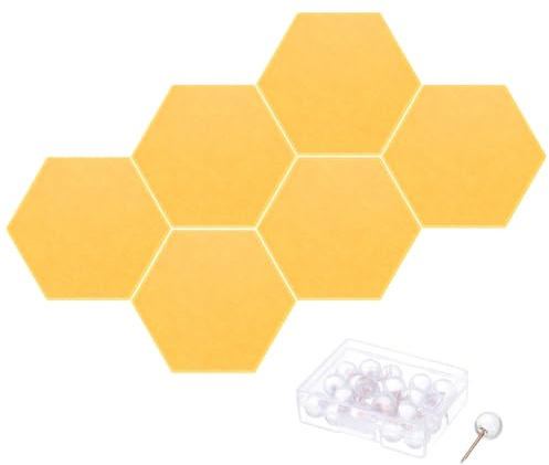 PATIKIL Tablón de anuncios de fieltro, 12 x 10 pulgadas, 6 paquetes de azulejos de fieltro hexagonales autoadhesivos para paneles de pared a prueba de sonido para oficina en casa, estudio de grabación