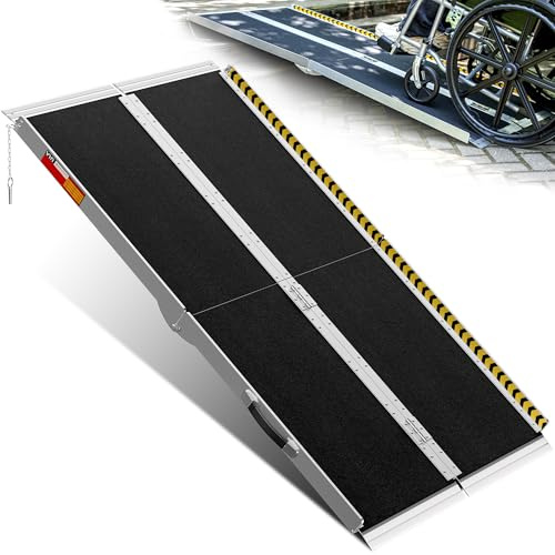 PURFINO Portable Wheelchair Ramp 152CM, 363KG Capacity, Non-Slip Aluminium Folding Ramp with Carborundum Surface for Steps, Thresholds, Kerbs, Stairs and Cars