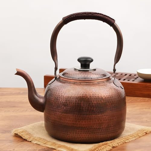 Flötender Teekessel aus Kupfer, für Gas, Induktion, Herde, handgefertigt, massives Kupfer, Teekessel (7 l, A)