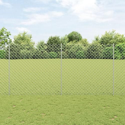 LAPOOH Chain Link Fence with 20 U Posts Silver 1.5x10 m Steel,Decorative Fence,Chain Link Fence,Fencing for Patio Outdoor Yard,Fence Panel-3336299