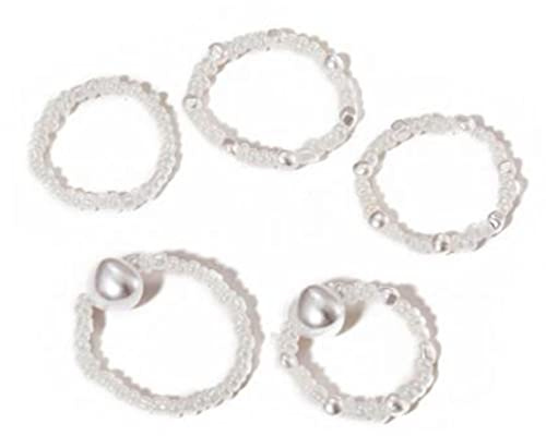 CHCWR Vintage weißer elastischer Reisperlenring 5-teiliger Perlenperlen-Perlenring