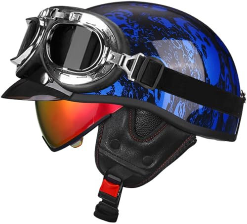 Casco Scodella Portatile Mezzi Caschi Jet Mezzo Caschi Da Motociclista Vintage Caschi Cromwell Caschi Casco A Scodella Scooter Motorino ECE/DOT Omologato Mezzo Elmetto Da Moto 6,XXL