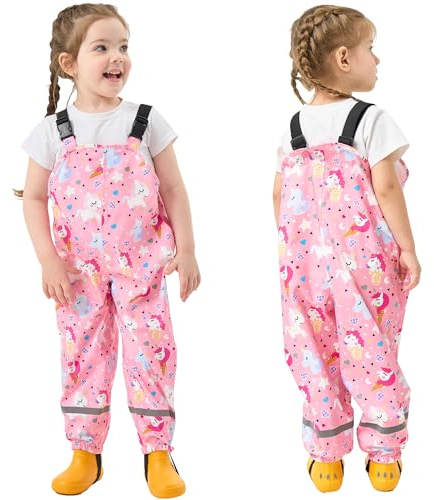 Fewlby Kids Waterproof Rain Bib Pants, Toddlers Suspender Mud Dirty Proof Rain Wear