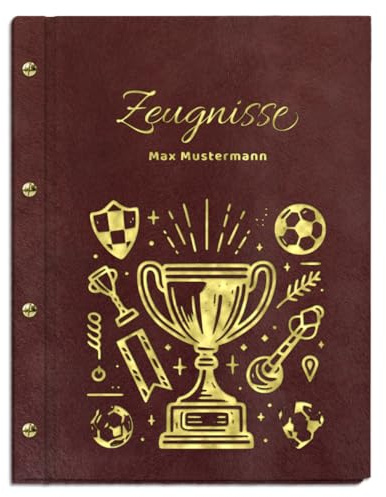 Personalisierbare Zeugnismappe in brauner Felloptik mit eigenem Namen und Motiv - inkl. 12 Sichthüllen - Goldener Aufdruck mit individuellem Motiv selbst gestalten