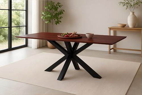 SAM Esstisch Rita 180x90 cm Akazie Kastanie Schweizer Kante Spider schwarz | Esszimmertisch, Akazienholz kastanienfarbig massiv, Metallgestell, pflegeleichter Holztisch für Esszimmer & Küche