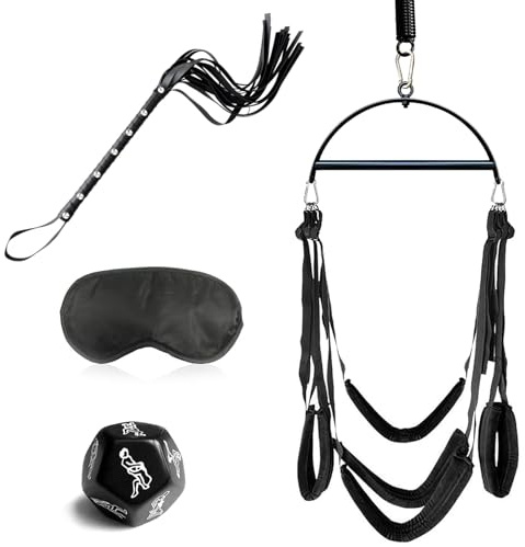 Deluxe 2.0 Upgrade Liebesschaukeln Sex Möbel,Liebesschaukel Sexschaukel für die Decke,Sex Swing mit 5 Extra Breite Polstern,Sex Würfel Paar Peitsche Augenbinde,BDSMs Spielzeug Hart BDSM Möbel Set