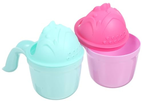 SUPVOX 2 piezas Vasos de Enjuague para Diseño Ergonómico Taza de Agua para Baño Infantil Antidesbordamiento de Unidades con Mango Rojo y Verde Aptos para Lavar Cabeza y Ducha de Niña
