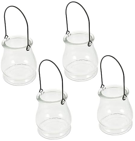 UKCOCO 4 Pièces Set de Vases Suspendus Verre Transparent pour Décoration et Bougeoirs Hydroponiques Élégants Contenants Muraux pour Bougies Chauffe Plat et Ambiance Romantique Maison