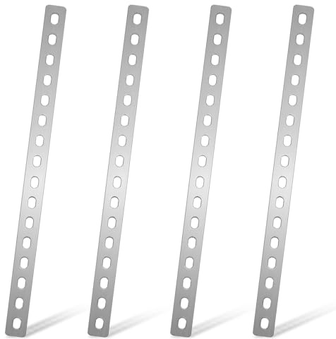 PercyEffie 4 Pcs 16 Inches Flat Straight Brace Brackets,Stainless Steel Slightly Adjustable Mending Plate Thickness 3mm,16 Screw Hole Adjustable Straight Bracket for Repair Fixing Support Brace