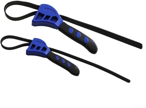 2-delad justerbar gummibandsnyckelsats 15 cm och 20 cm nylonhandtag förstärkt rem för oljefilter vattenfilter VVS-armaturer glasburkar och duschhuvuden (blå svart)