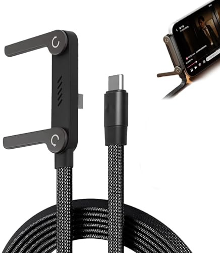 Basemo Invisible Holder Charger Cable - 2-in-1 240w Fast Charging Cord with Built-In Folding Phone Stand for Gaming, Office, Car, Travel Compatible with iPhone 15-17/Smartphones/Tablets(U-c*1)