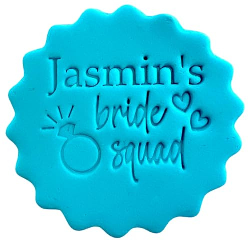 Personalised Cookie Stamp with Free Scallop Cutter, Custom Name Hen Party Bridal Shower, 5cm Acrylic Biscuit Embosser, Food-Safe Plastic Baking Tool, Fits M&S All Butter Biscuits (Design 4)