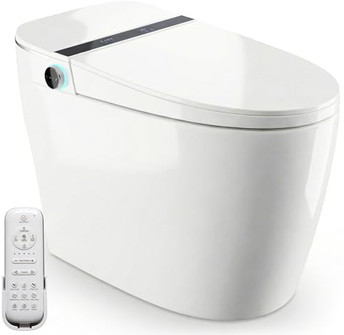 Inodoro Inteligente Estilo Japonés | 680x390x490 mm | WC con Bidet Integrado, Asiento Calefactable, Agua Caliente y Secado, Sensor, Control Remoto y Tapa Automática, Sin Depósito (Blanco | 1C)
