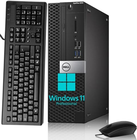 Dell OptiPlex 5050 SFF Ordenador de sobremesa, Intel Core i7-7700, 8 GB de RAM, SSD de 256 GB, WiFi, Bluetooth, Teclado QWERTY Estadounidense, Windows 11 Pro (reacondicionado)