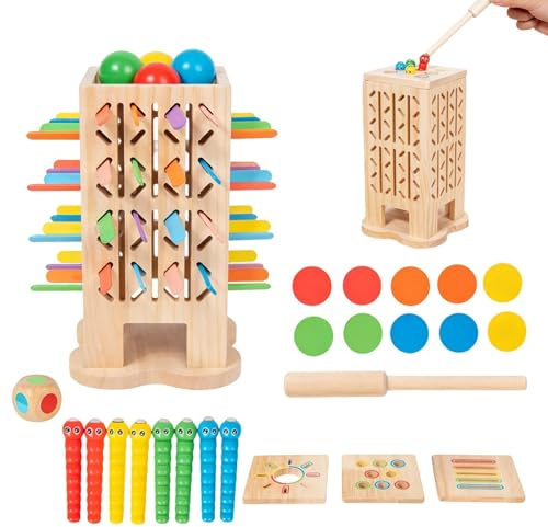 Mikado spel | 5-i-1 balansspel i trä för med pinnkastning, interaktiva brädspel - för dagis klassrum, hand-öga-koordination, strategisk reflektion,