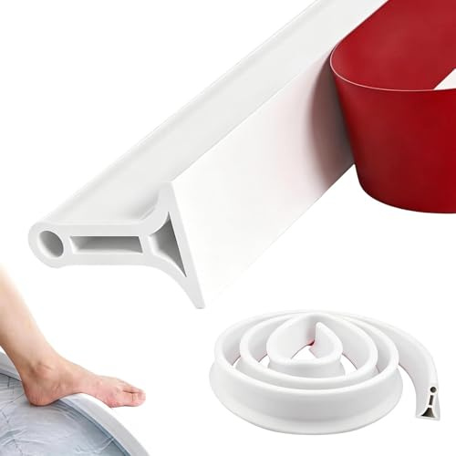 2M Wet Room Floor Barrier, Flexible Silicone Shower Water Barrier, Self-Adhesive Shower Threshold Water Dam, Showers Splash Guard for Bathroom Sink Edge for Kitchen Sink, Bathroom Floor (White)