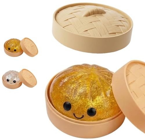 Aubzy Dumpling-Quetschspielzeug - Riesen-Glitzer-Quetschball zur Stressbekämpfung, Angstlösendes Fidget-Toy für Erwachsene & Kinder, Weicher Anti-Stress-Knete mit Dampfgarerkorb