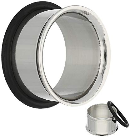 Treuheld | Single Flare Flesh Tunnel - SILBER - 20 Größen: 2-30mm - Super-Dünner Rand - mit Gummi-Ring - kein Gewinde - Single Flared Piercing Ohr Plug aus Chirurgen-Stahl 316L - Edel-Stahl - dünn