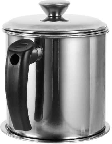 Bestomz 1,2 l Ölfilter für die Küche, Edelstahl, Fettsieb, Filter, Ölrückstände, zur Aufbewahrung von Öl, Küchenfett mit feinem Sieb und Deckel