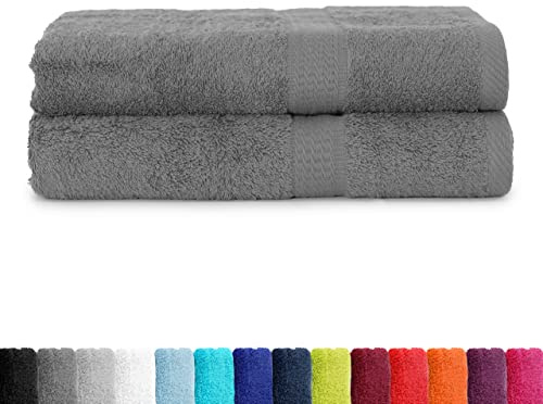 BaSaTex Frottier Duschtücher Set 70x140 cm 2er Pack Baumwolle Frottee | Frottee Duschtuch Set aus 100% Baumwolle, Anthrazit Grau, Made in Green, Handtuch, Duschtuch, Gästetuch, Waschhandschuhe