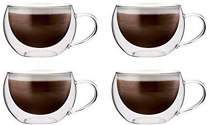 Maxxo Vasos de Doble Pared Cappuccino 4x 300 ml Copas de Vidrio Térmico Resistente al Calor y Frío Tazas con Efecto Flotante para Té y Café
