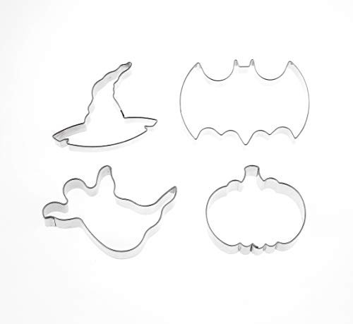 Set di 4 formine per biscotti per Halloween a forma di pipistrello, fantasma, zucca e cappello da strega.