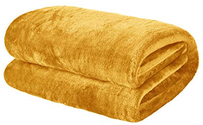 Brentfords Throws for Sofas Ochre Mustard Yellow Blanket, Super Soft Cosy Warm Flannel Fleece Blanket for Bed Settee Home Decor Large Sofa Throw Lightweight Fluffy Double Bed Throw, 150 x 200cm